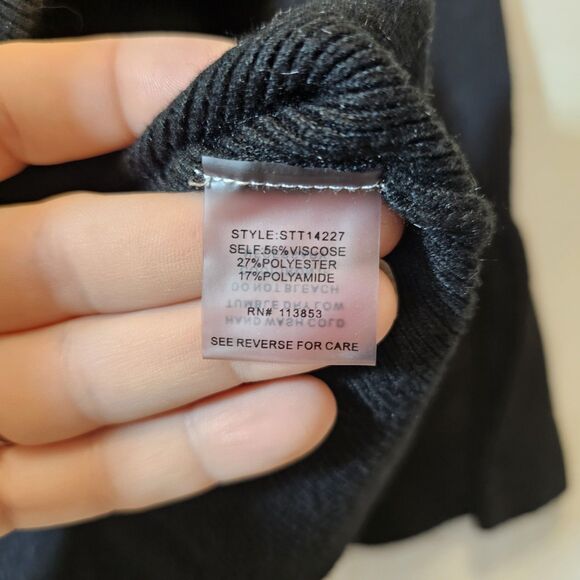 Sugarlips Luna Ruffle Cuff Long Bell Sleeve Shirt Black Top Sz M / L Boatneck - Picture 4 of 9